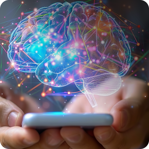 Cérebro colorido projetado de um celular